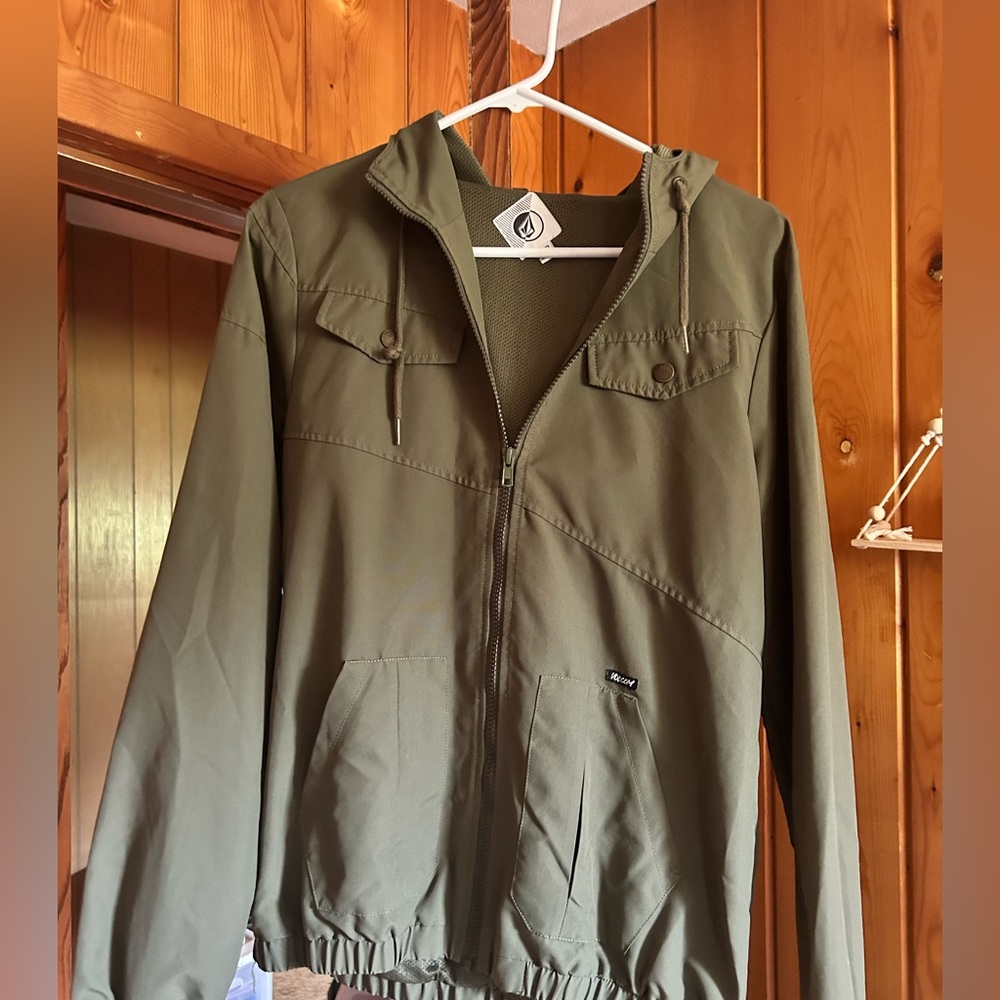 Green volcom rain jacket